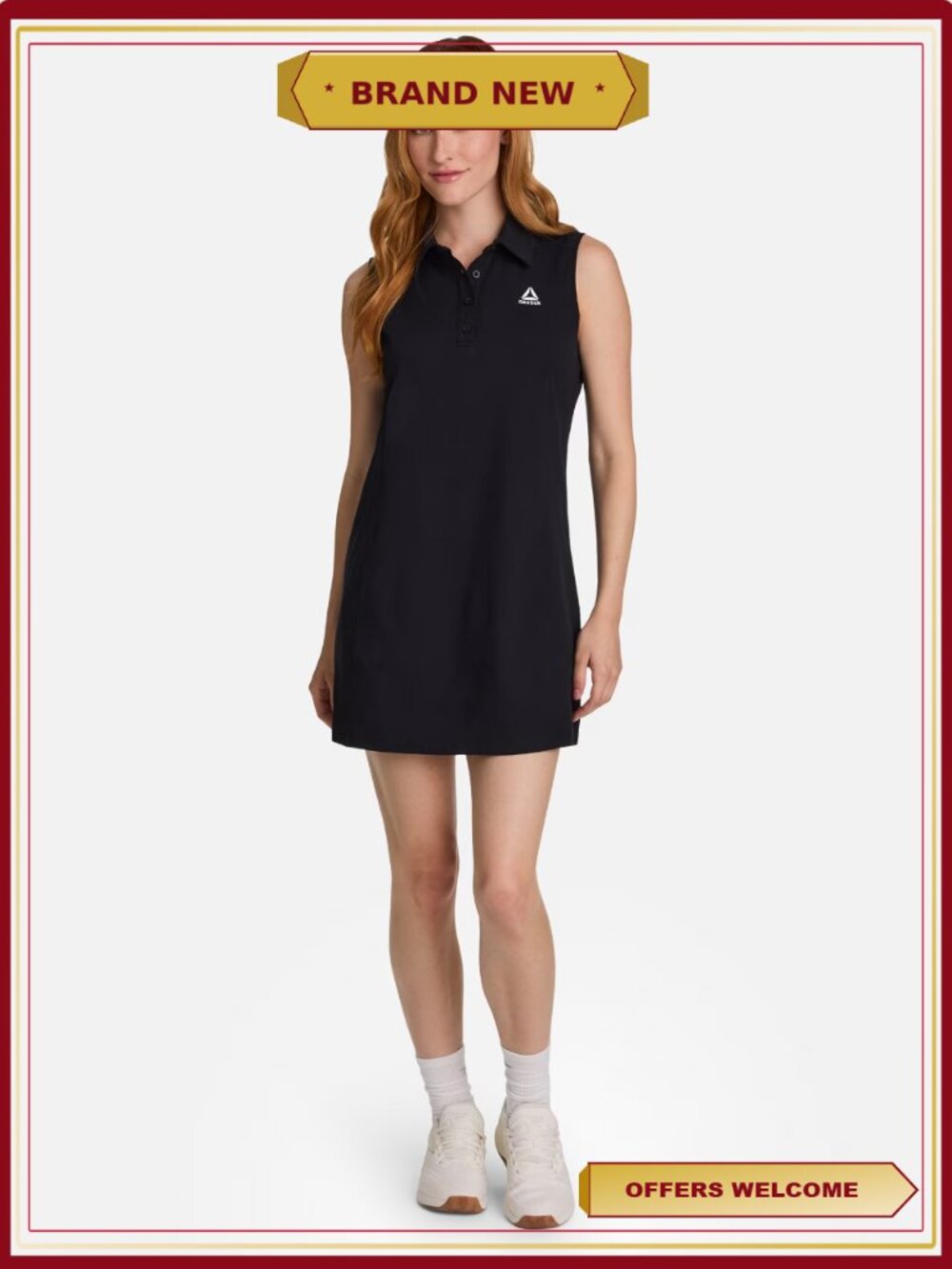 Sleeveless Performance Athletic Dress with Collared Button Placket